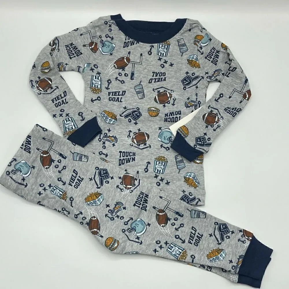 Baby Boy Football Cotton Long Sleeve Tight Fit Pajamas 2-Piece Set Size 12M